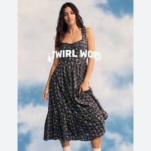 American Eagle Outfitters Dark Gray Floral Catie Corset Midi Dress